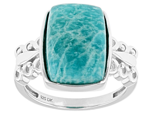 Pre-Owned 14x10mm Rectangular Cushion Amazonite Rhodium Over Sterling Silver Ring - Size 7