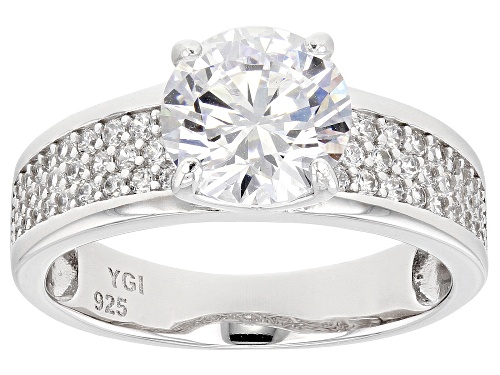 Pre-Owned Bella Luce® 4.22ctw White Diamond Simulant Rhodium Over Sterling Silver Ring (2.55ctw DEW) - Size 10