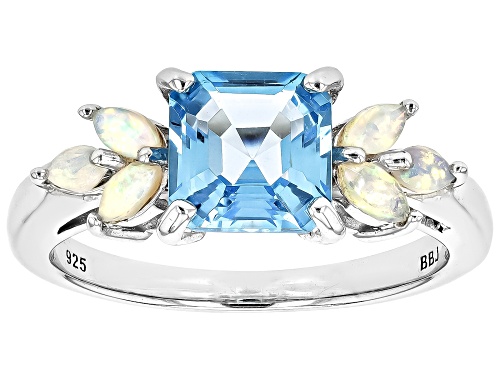 Pre-Owned 1.45ctw Asscher Cut Swiss Blue Topaz With 0.36ctw Ethiopian Opal Rhodium Over Sterling Sil - Size 10