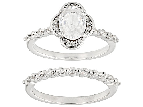 Pre-Owned 1.64ct Oval And 0.72ctw Round White Zircon Rhodium Over Sterling Silver Ring Set - Size 10