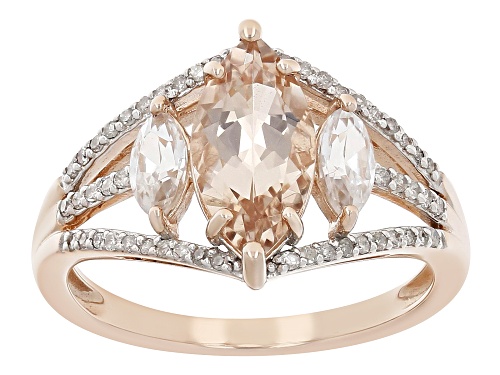 Pre-Owned 1.27ct Cor-De-Rosa Morganite™ With 0.63ctw White Zircon And 0.15ctw White Diamond 10k Rose - Size 6