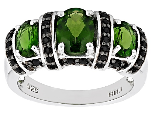 Pre-Owned 1.93ctw Oval Chrome Diopside With .46ctw Black Spinel Rhodium Over Sterling Silver Ring - Size 7