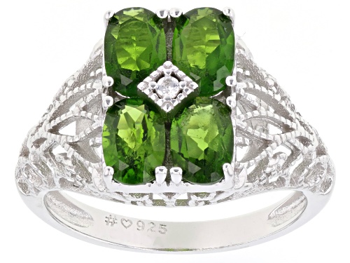 Pre-Owned 1.80ctw Chrome Diopside With 0.01ctw White Zircon Rhodium Over Sterling Silver Ring - Size 8