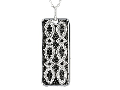 Pre-Owned .25ctw Round Black Spinel Rhodium Over Sterling Silver Men's Pendant With Chain