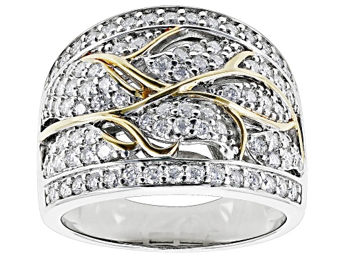 Pre-Owned MOISSANITE FIRE(R) 1.72CTW DEW ROUND BRILLIANT PLATINEVE(R) & 14K YELLOW GOLD OVER SILVER - Size 7