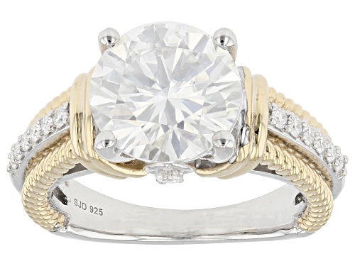 Pre-Owned MOISSANITE FIRE(R) 3.90CTW DEW ROUND PLATINEVE(R) &14K YG OVER SILVER RING - Size 9