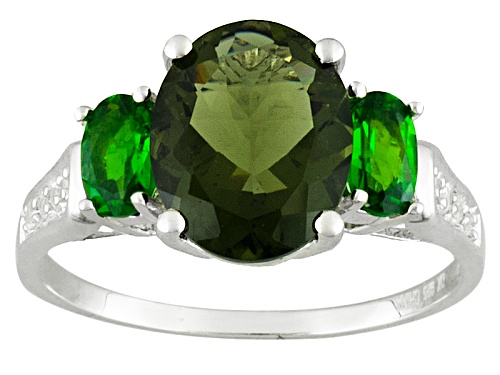 Pre-Owned 1.49ct Moldavite, .43ctw Chrome Diopside & .01ctw White Zircon Rhodium Over Sterling Silve - Size 7