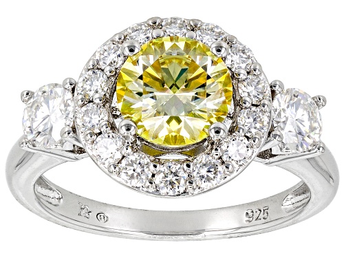 Pre-Owned MOISSANITE FIRE® & YELLOW MOISSANITE 2.08CTW DEW ROUND BRILLIANT PLATINEVE® RING - Size 8