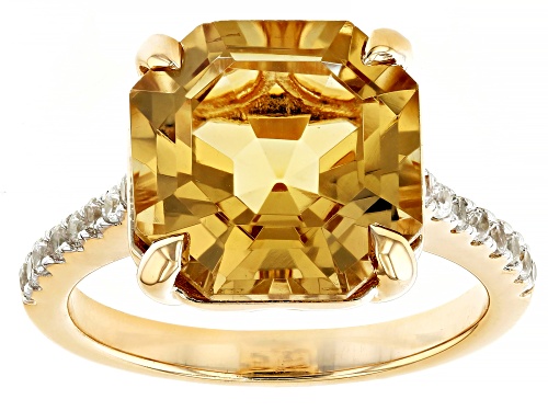 Pre-Owned 5.10ct Asscher Cut Champagne Quartz With 0.29ctw White Zircon 18k Yellow Gold Over Sterlin - Size 8