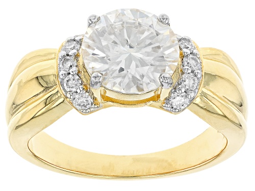 Pre-Owned MOISSANITE FIRE(R) 2.90CTW DEW ROUND 14K YELLOW GOLD OVER SILVER RING - Size 8