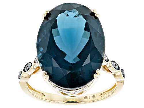 Pre-Owned 12.38ct London Blue Topaz, .36ctw White Zircon & .08ctw Blue Diamond Accent 14k Yellow Gol - Size 8