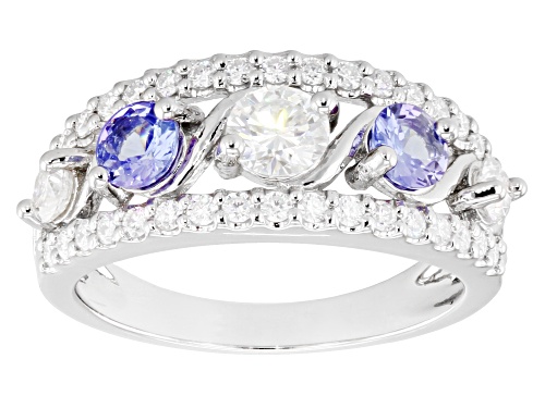 Pre-Owned MOISSANITE FIRE(R) .87CTW DEW ROUND AND TANZANITE PLATINEVE(R) RING - Size 6