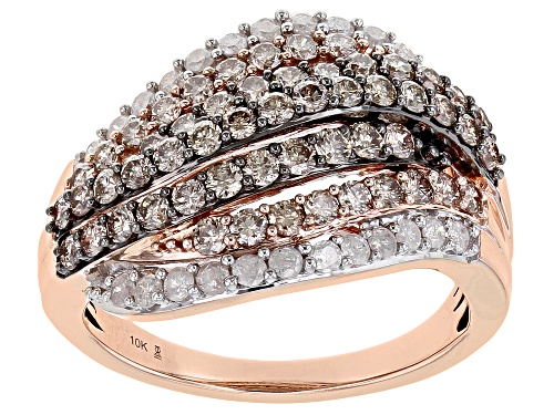 Photo of Pre-Owned 1.40ctw Round Champagne And White Diamond 10k Rose Gold Multi-Row Ring - Size 6