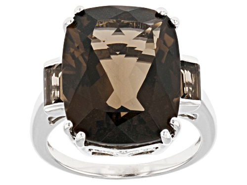Pre-Owned 10.44ctw Rectangular Cushion & Baguette Smoky Quartz Rhodium Over Sterling Silver Ring - Size 7