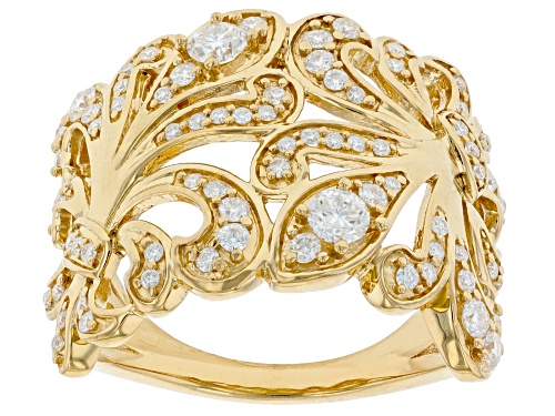 Pre-Owned MOISSANITE FIRE(R) 1.12CTW DEW ROUND 14K YELLOW GOLD OVER SILVER RING - Size 8