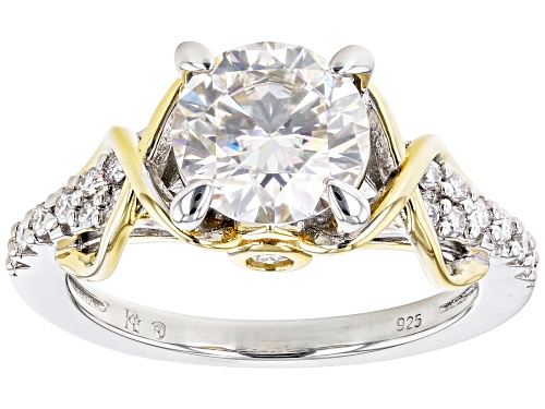 Pre-Owned MOISSANITE FIRE(R) 2.20CTW DEW ROUND PLATINEVE(R) & 14K YELLOW GOLD OVER SILVER RING - Size 6