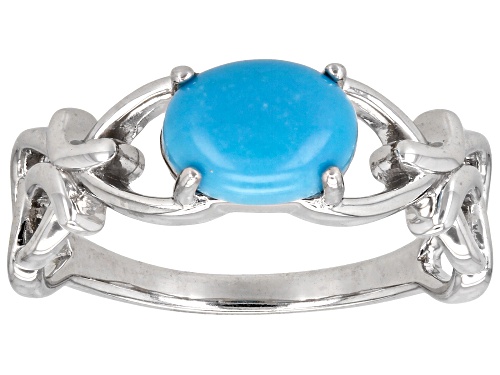 Pre-Owned 8x6mm Oval Cabochon Sleeping Beauty Turquoise Rhodium Over Sterling Silver Solitaire Ring - Size 6
