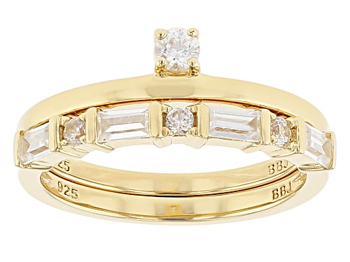 Pre-Owned 0.79ctw White Zircon 18k Yellow Gold Over Sterling Silver Stackable Rings Set Of 2 - Size 8