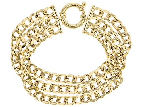 Pre-Owned 18K Yellow Gold Over Sterling Silver High Polished Three Row Curb Link Bracelet - Size 8