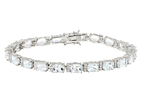 Pre-Owned 13.60ctw Aquamarine And 1.02ctw White Zircon Rhodium Over Sterling Silver Tennis Bracelet - Size 7.25
