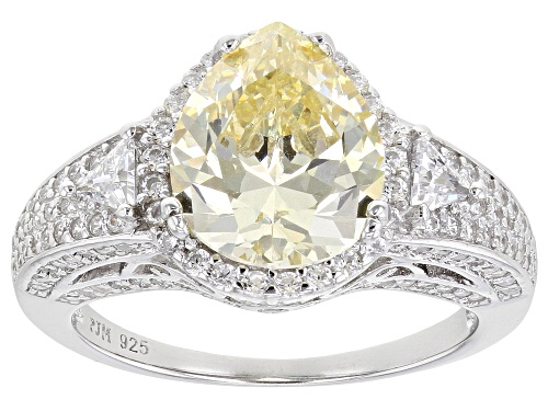Pre-Owned Bella Luce® 7.37ctw Canary And White Diamond Simulants Rhodium Over Silver Ring (4.06ctw D - Size 10