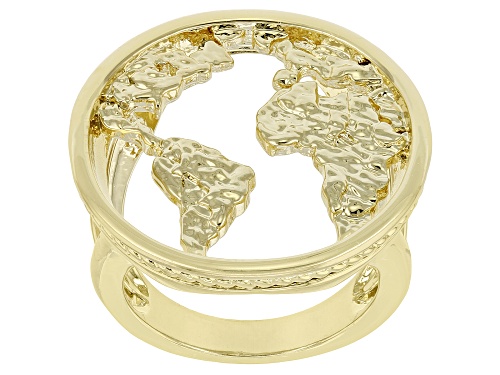 Pre-Owned Global Destinations™ 18k Yellow Gold Over Brass World Map Ring - Size 12