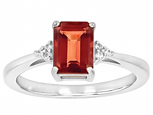 Pre-Owned 1.28ct Rectangular Octagonal Red Labradorite With .05ctw White Zircon Rhodium Over Silver - Size 7