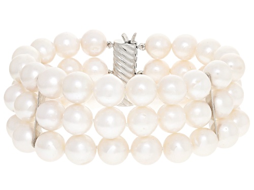 Pre-Owned 9.5-10.5mm White Cultured Freshwater Pearl Sterling Silver Multi Row Bracelet - Size 7.5
