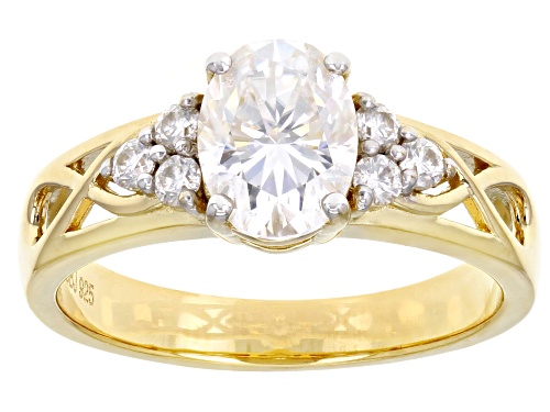 Pre-Owned MOISSANITE FIRE(R) 1.68CTW DEW OVAL & ROUND 14K YELLOW GOLD OVER SILVER RING - Size 8