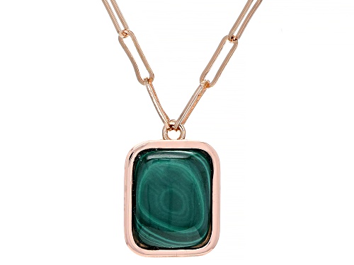 Pre-Owned Timna Jewelry Collection™ 15x12mm Rectangular Cushion Malachite Copper Paperclip Chain Nec - Size 18
