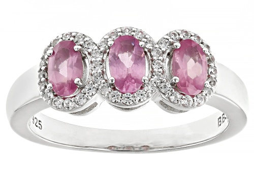 Pre-Owned 0.60ctw Oval Pink Spinel With 0.16ctw Round White Zircon Rhodium Over Sterling Silver Ring - Size 8