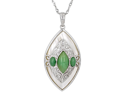 Pre-Owned Pacific Style™ Green Jadeite With White Mother-Of-Pearl Rhodium Over Sterling Silver Penda