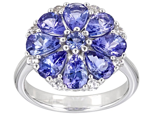 Pre-Owned 2.75ctw Mixed Shapes Tanzanite With 0.36ctw White Zircon Rhodium Over Sterling Silver Ring - Size 10