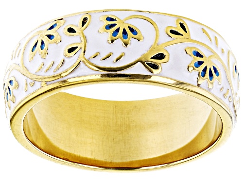 Pre-Owned Pacific Style™ Multi-Color Enamel 18k Yellow Gold Over Brass Floral Band Ring - Size 6