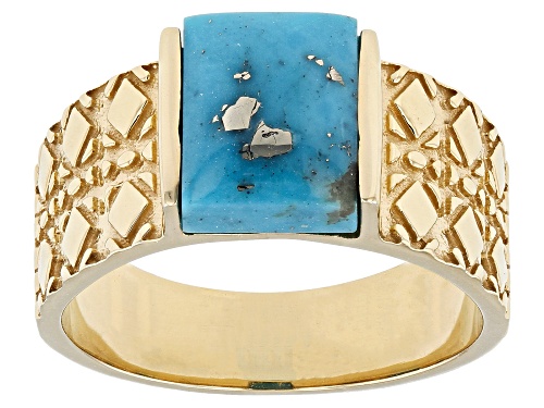 Pre-Owned Southwest Style By JTV™ 10x8mm Blue Turquoise 18k Yellow Gold Over Sterling Silver Ring - Size 12