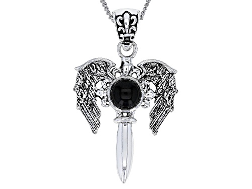 Pre-Owned 5mm Round Black Onyx Sterling Silver Men's Pendant With Chain