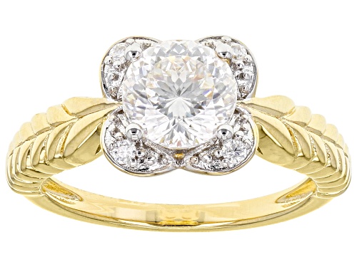 Pre-Owned MOISSANITE FIRE(R) 1.43CTW DEW PORTUGUESE CUT & ROUND 14K YELLOW GOLD OVER SILVER RING - Size 11