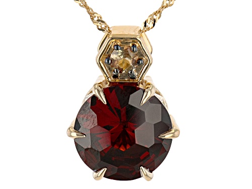 Pre-Owned 3.60ctw Vermelho Garnet™ With 0.09ctw Andalusite 10k Yellow Gold Pendant With Chain