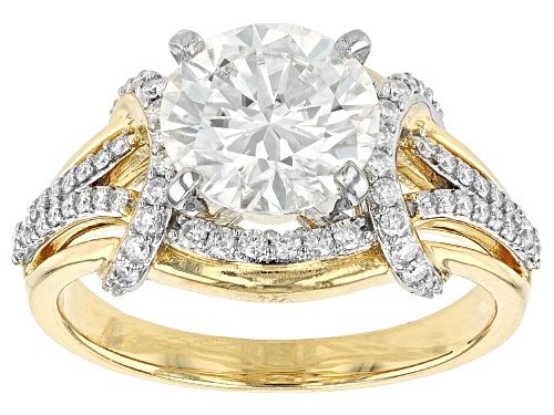 Pre-Owned MOISSANITE FIRE(R) 3.36CTW DEW ROUND 14K YELLOW GOLD OVER SILVER RING - Size 6