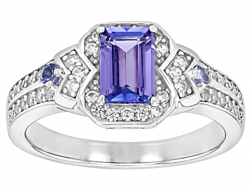 Pre-Owned 0.90ctw Mixed Shapes Tanzanite With 0.34ctw White Zircon Rhodium Over Silver Ring - Size 8