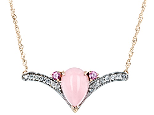 Pre-Owned 10x7mm Pink Opal, 0.07ctw Malaya Garnet With 0.12ctw White Diamond 10k Rose Gold Necklace - Size 18