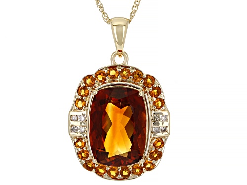 Pre-Owned 5.53ct Citrine, 0.54ctw Madeira Citrine With 0.08ctw Champagne Diamond 14K Gold Pendant Wi