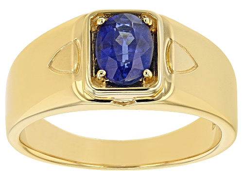 Pre-Owned 1.27CT OVAL NEPALESE KYANITE SOLITAIRE 18K YELLOW GOLD OVER STERLING SILVER Mens RING - Size 13
