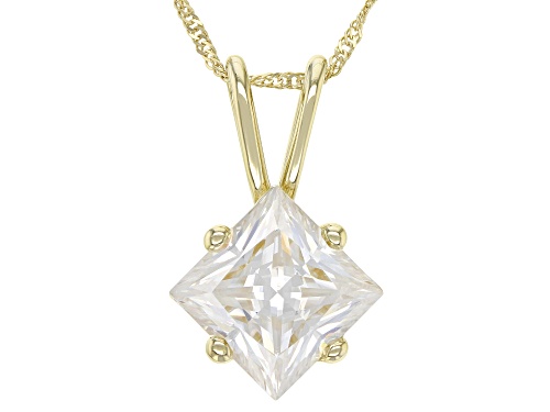 Pre-Owned MOISSANITE FIRE(R) 3.20CT DEW PRINCESS CUT 14K YELLOW GOLD SOLITAIRE PENDANT & SINGAPORE C