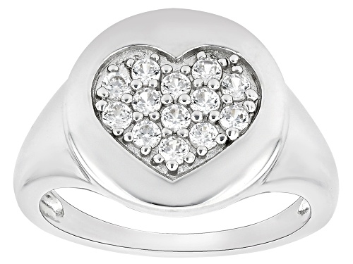 Pre-Owned .60ctw Round White Zircon Rhodium Over Sterling Silver Heart Ring - Size 8