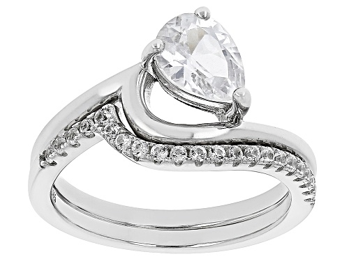 Pre-Owned 1.31ctw Pear Shape & Round Lab White Sapphire Rhodium Over Sterling Silver Ring Set of 2 - Size 8