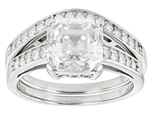 Pre-Owned MOISSANITE FIRE(R) 3.28CTW DEW ASSCHER CUT & ROUND PLATINEVE(R) RING & BAND - Size 8