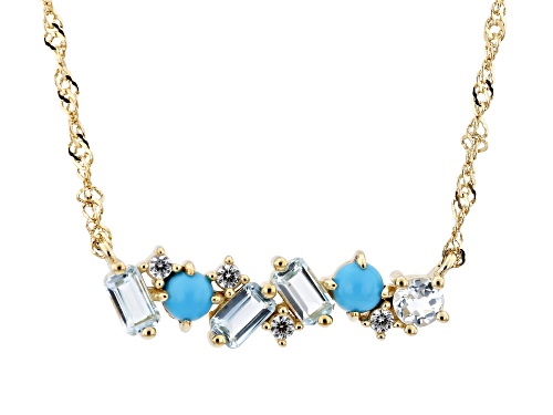 Pre-Owned Sleeping Beauty Turquoise & 1.39ctw Glacier Topaz™, White Zircon 18k Gold Over Silver Neck - Size 18