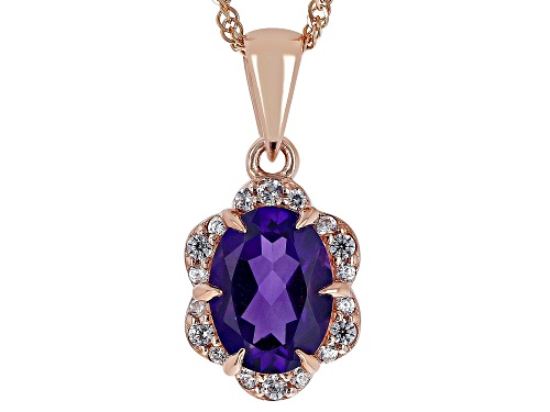 Pre-Owned 1.02ct African Amethyst With 0.20ctw White Zircon 10k Rose Gold Pendant With Chain