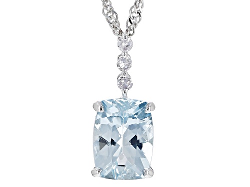 Pre-Owned 0.60ct Santa Maria Aquamarine And 0.03ctw Diamond Accent Rhodium Over 14k White Gold Penda